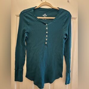 Aerie Teal Long Sleeve Button Top